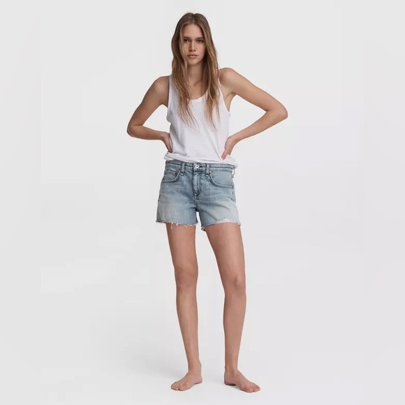 Rag & Bone Dre Low Rise Denim Shorts Stella Wash Size 28 Distressed Raw Hem